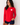 Woman in red rashguard with white heart featuring the word AMOUR - and navy bather shorts